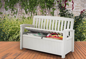 Panchina Contenitore da Giardino 132x89x61,2 cm in Resina Keter Patio Bench Bianca