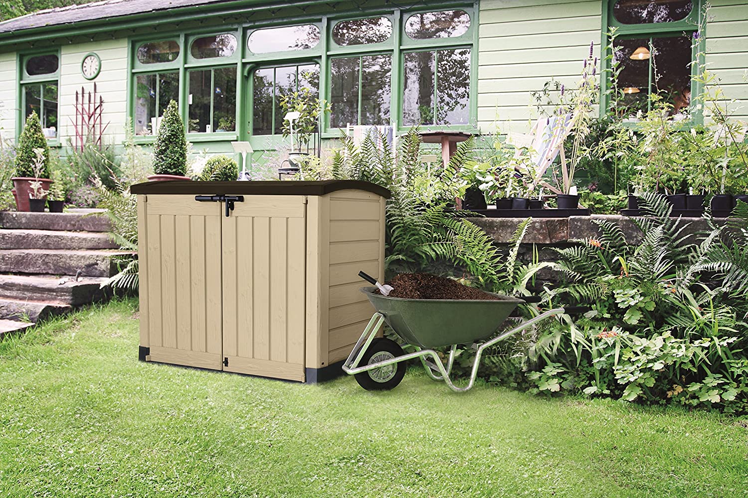 Armadio Porta Attrezzi da Giardino 146x120x82 cm in Resina Keter Store It Out Arc Beige