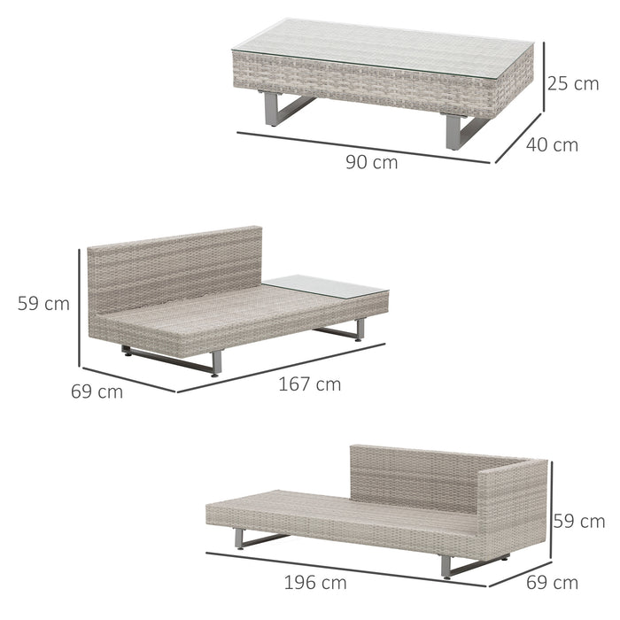 Set da Giardino Divano Angolare e Tavolino in Rattan Grigio