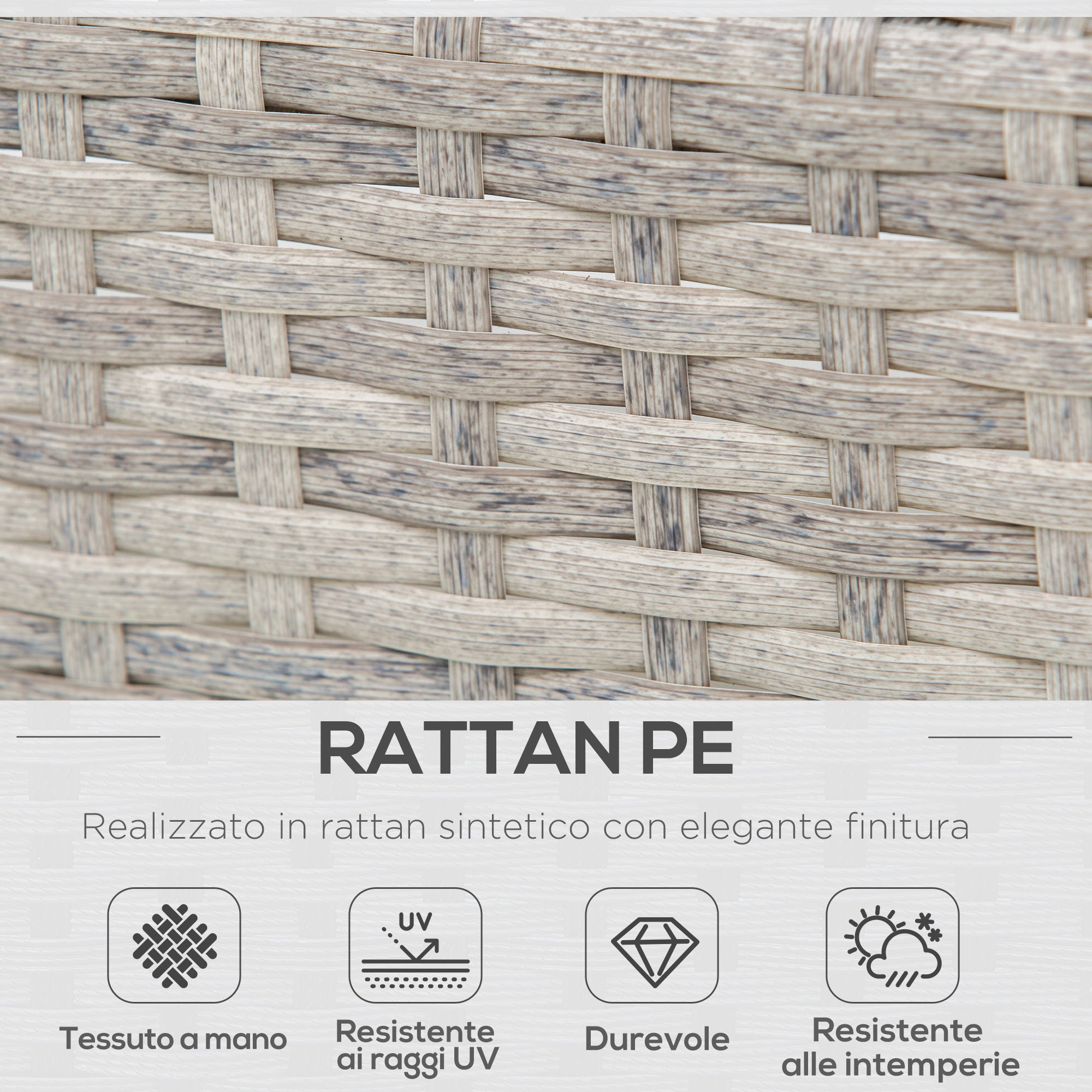 Set da Giardino Divano Angolare e Tavolino in Rattan Grigio