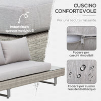 Set da Giardino Divano Angolare e Tavolino in Rattan Grigio