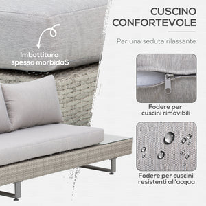 Set da Giardino Divano Angolare e Tavolino in Rattan Grigio