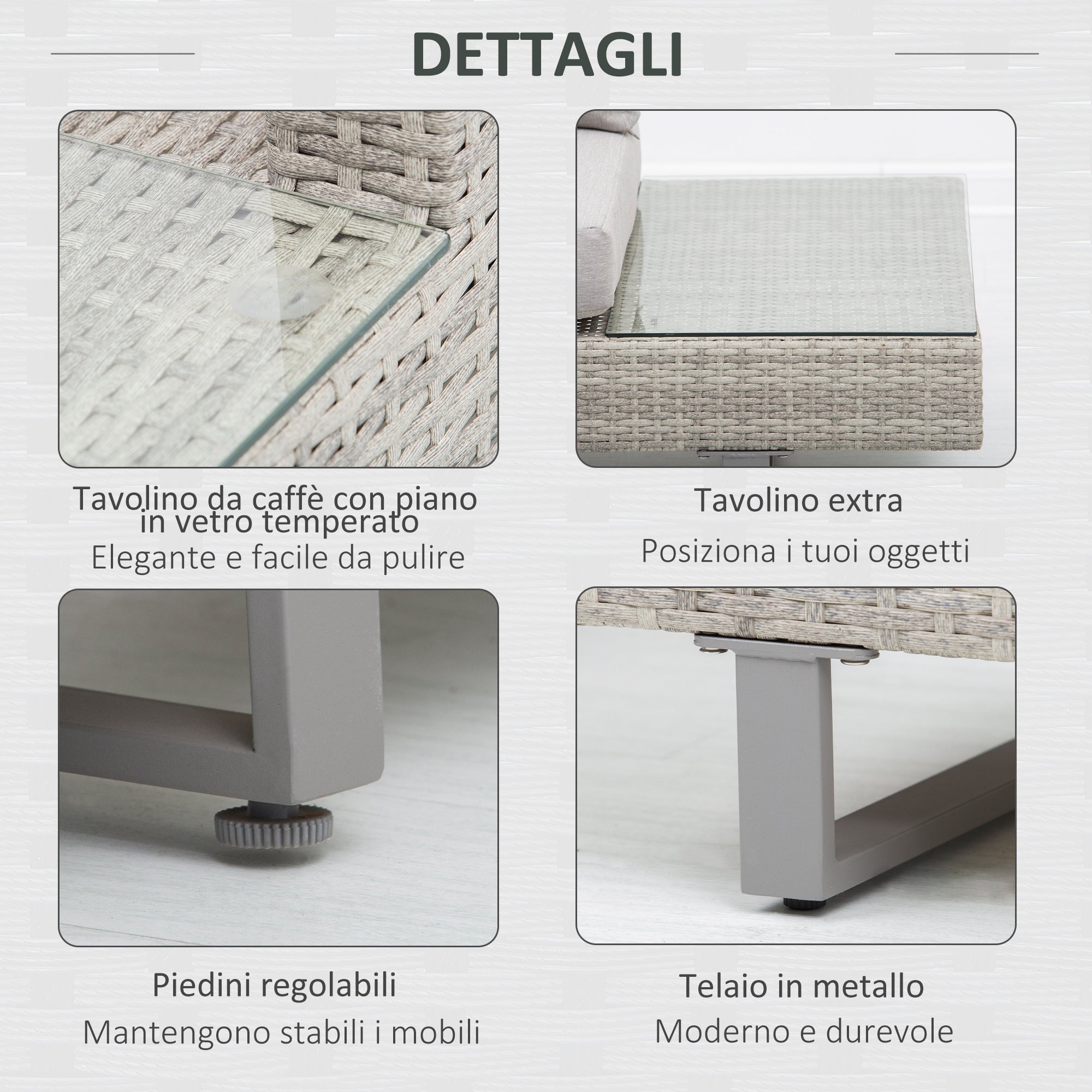 Set da Giardino Divano Angolare e Tavolino in Rattan Grigio