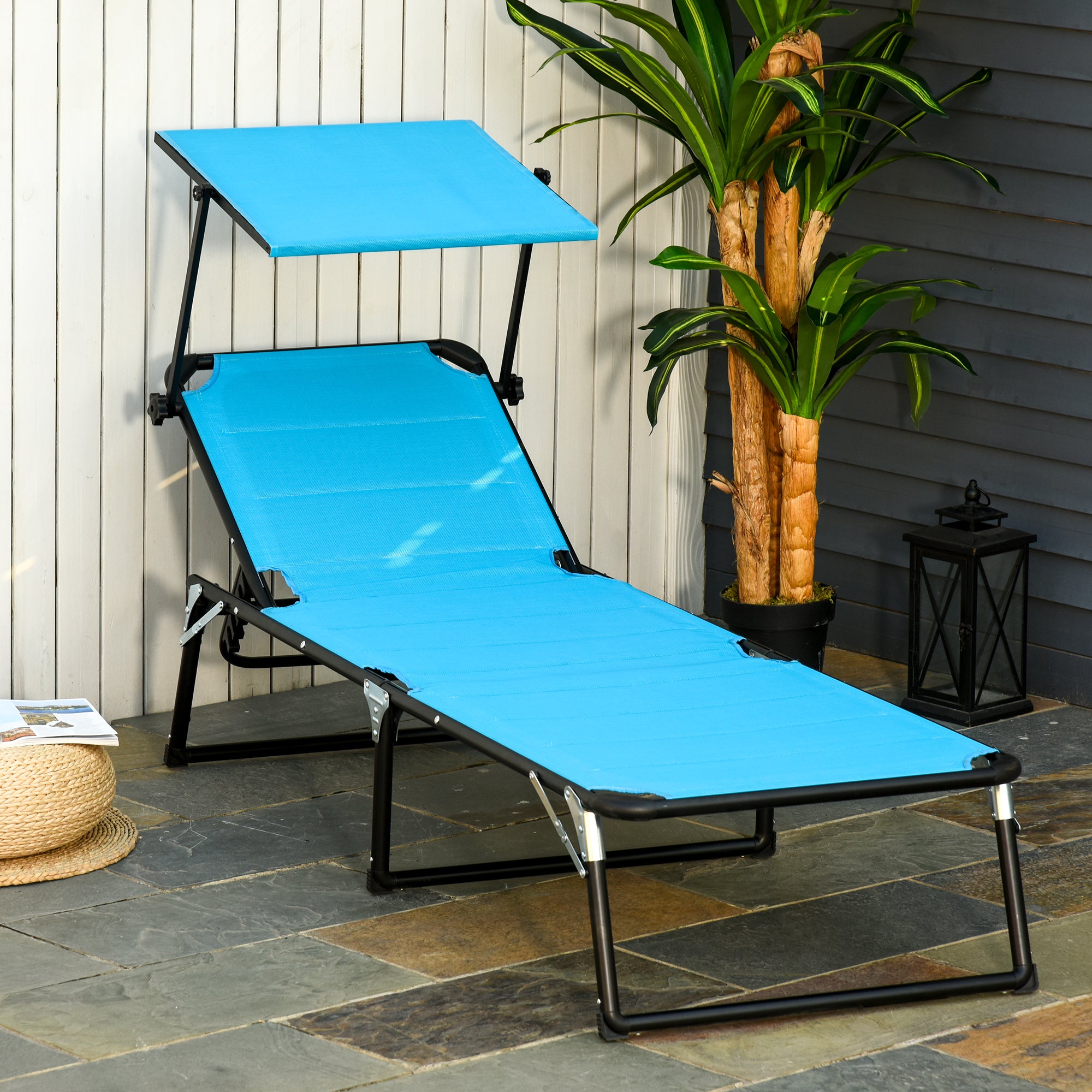 Lettino Prendisole Pieghevole da Giardino 66x164x84,5 cm in Alluminio e Textilene Blu