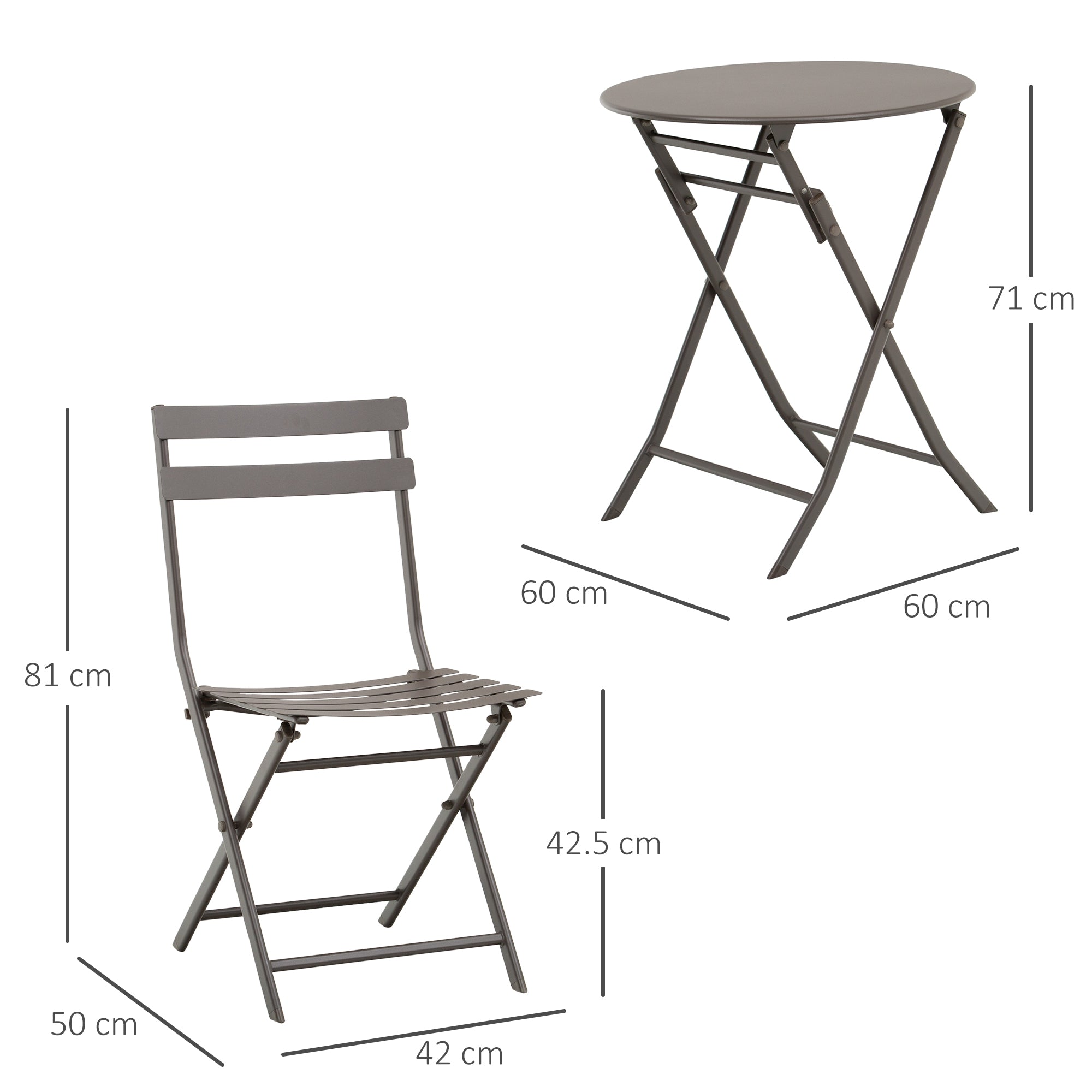 Set Tavolino e 2 Sedie Pieghevoli da Giardino in Acciaio Marrone