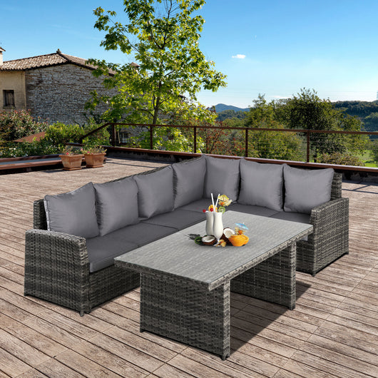 Set da Giardino Divano Angolare e Tavolo in Rattan Grigio