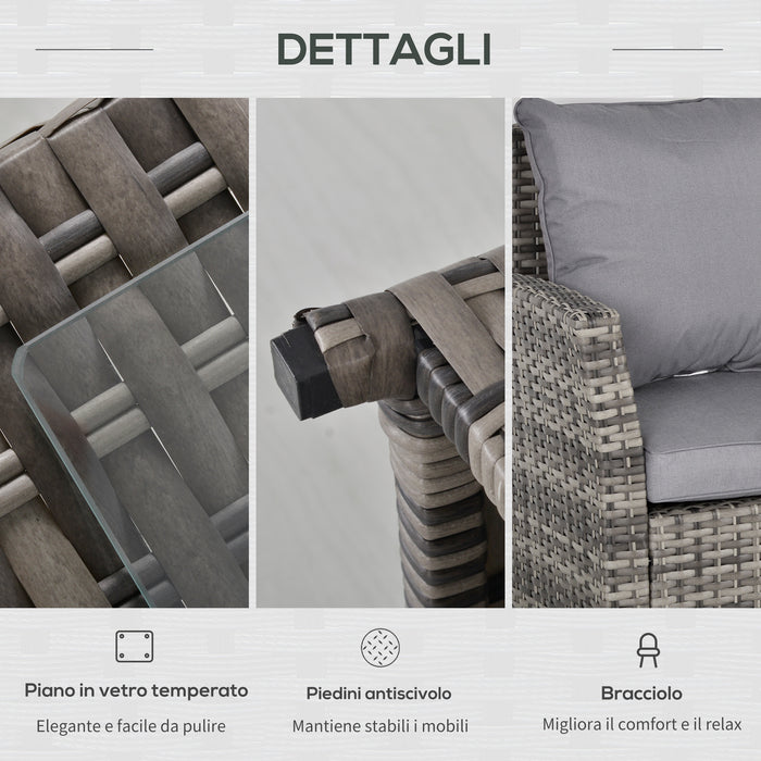 Set da Giardino Divano Angolare e Tavolo in Rattan Grigio