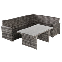 Set da Giardino Divano Angolare e Tavolo in Rattan Grigio