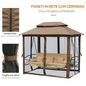 Dondolo Letto 3 Posti con Gazebo da Giardino 257x175x240 cm con Zanzariera e Cuscini Beige