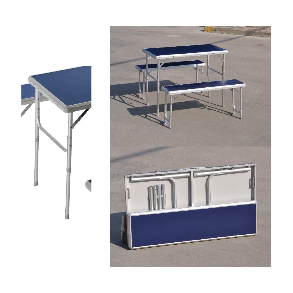 Set Birreria da Giardino Pieghevole Tavolo 90x50x70 cm 2 Panche in Alluminio Blu