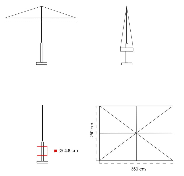 Ombrellone da Giardino 2,5x3,5m in Legno Telo in Acrilico Danieli Sydney Ecrù