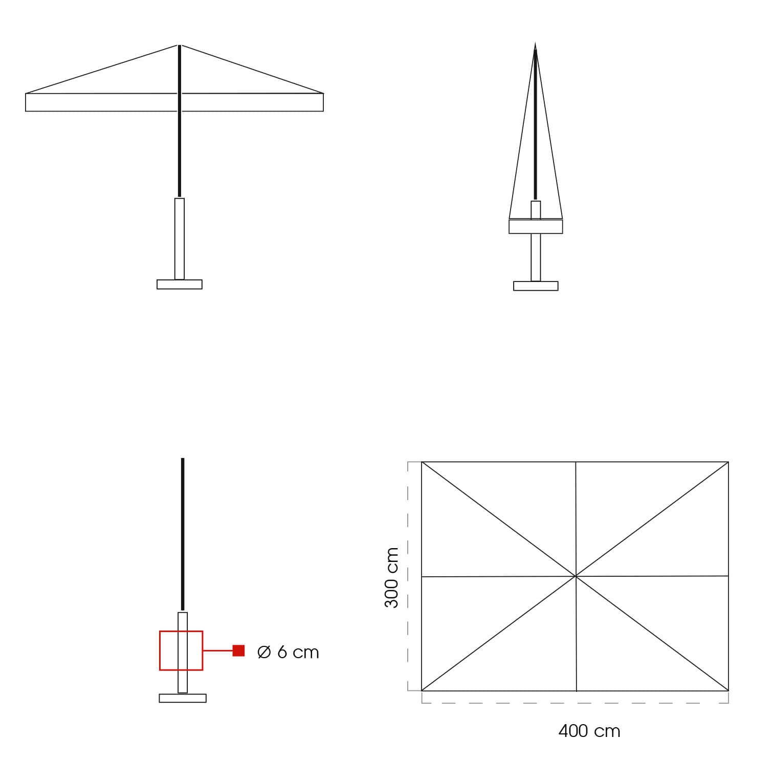 Ombrellone da Giardino 3x4m in Legno Telo in Acrilico Danieli Sydney Ecrù