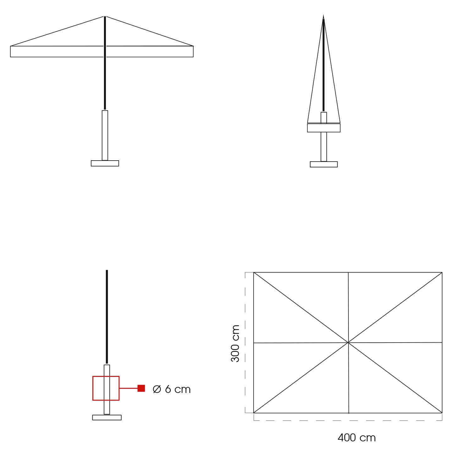 Ombrellone da Giardino 3x4m in Legno Telo in Acrilico con Balza Danieli Sydney Ecrù