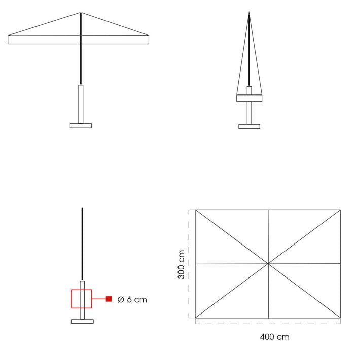 Ombrellone da Giardino 3x4m in Legno Telo in Acrilico con Balza Danieli Sydney Ecrù