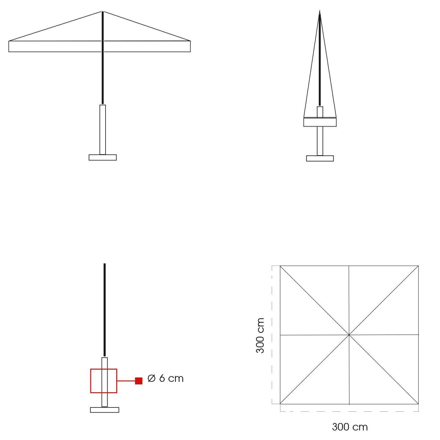 Ombrellone da Giardino 3,5x3,5m in Legno Telo in Acrilico con Balza Danieli Bangkok Ecrù