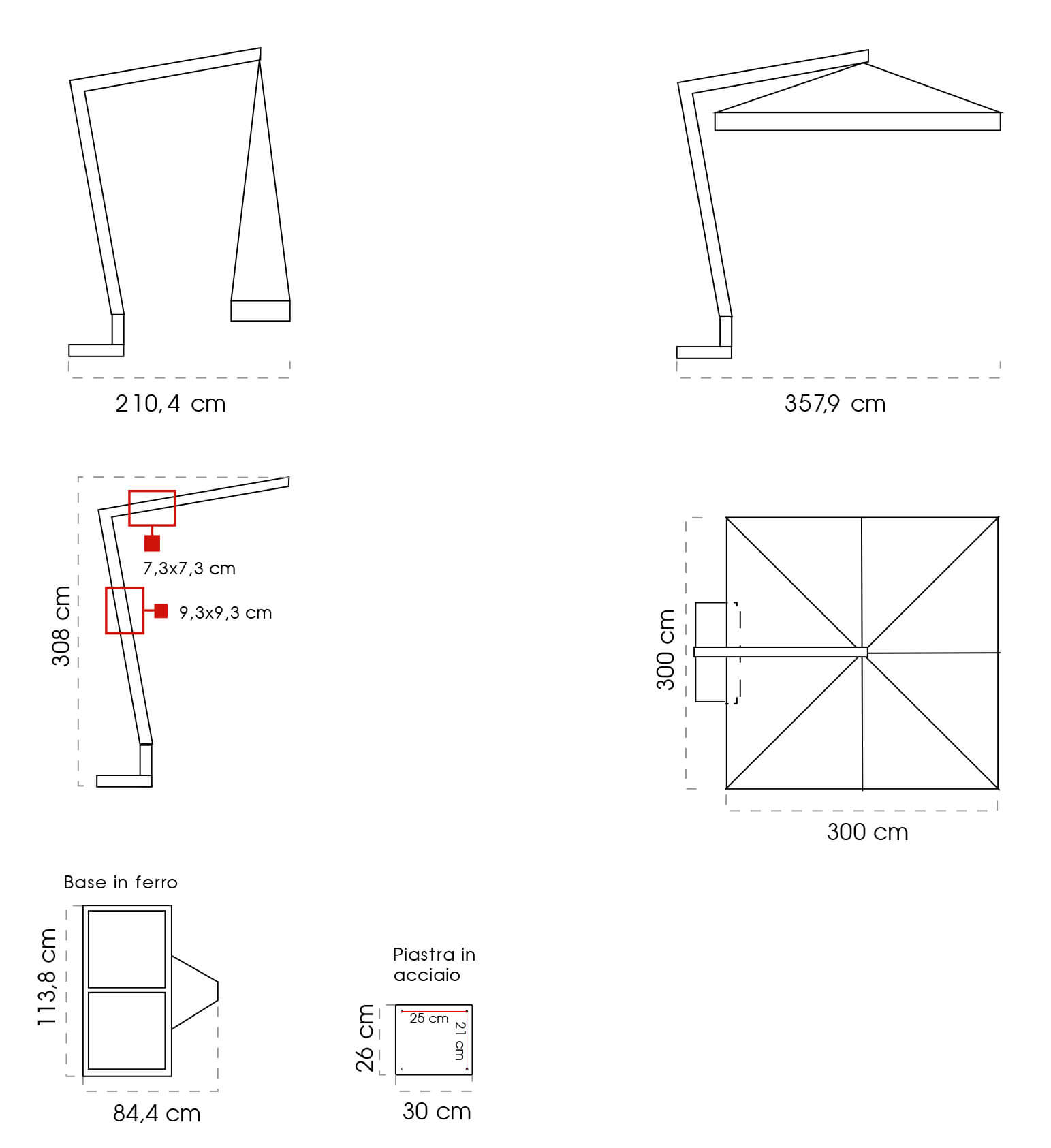 Ombrellone da Giardino Decentrato 3x3m in Legno Telo in Acrilico Danieli San Francisco Ecrù