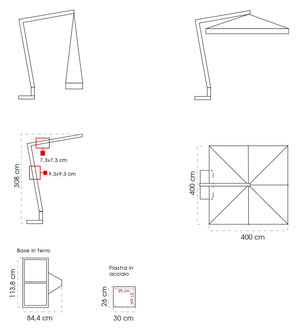 Ombrellone da Giardino Decentrato 4x4m in Legno Telo in Acrilico Danieli San Francisco Ecrù