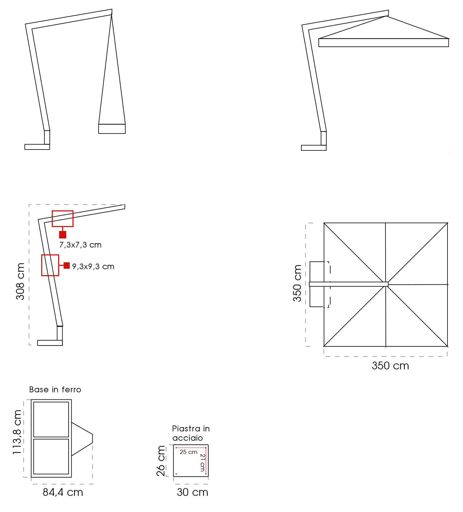 Ombrellone da Giardino Decentrato 3,5x3,5m in Legno Telo in Acrilico con Balza Danieli San Francisco Ecrù