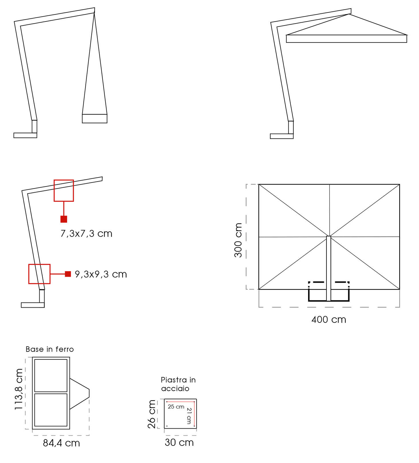 Ombrellone da Giardino Decentrato 3x4m in Legno Telo in Acrilico con Balza Danieli Tokio Ecrù