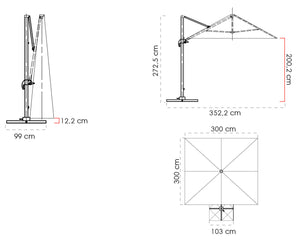 Ombrellone da Giardino Decentrato 3x3m in Alluminio Telo in Poliestere Mosini Blues Grigio e Bianco