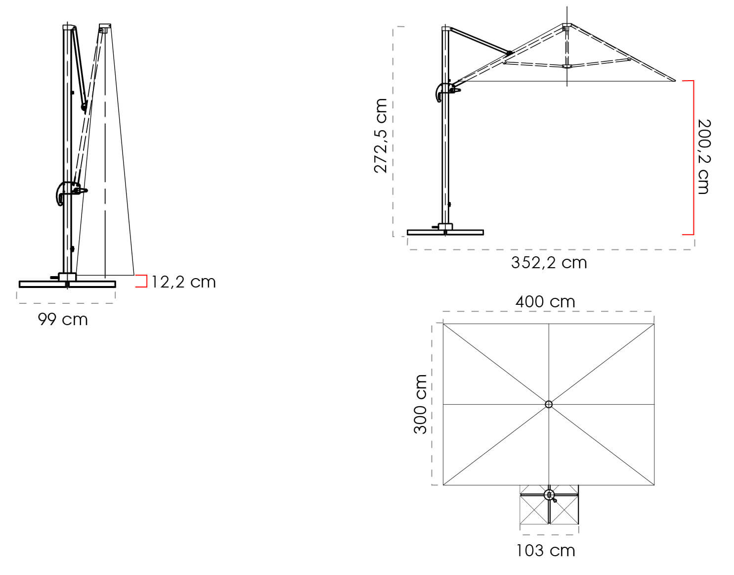 Ombrellone da Giardino Decentrato 3x4m in Alluminio Telo in Poliestere Mosini Blues Grigio e Bianco