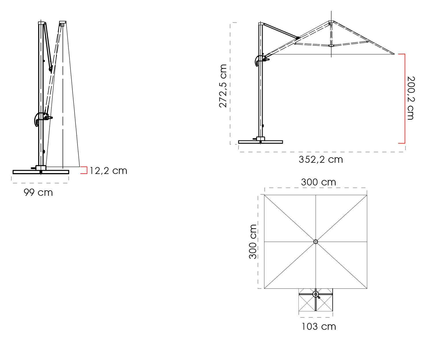 Ombrellone da Giardino Decentrato 3x3m in Alluminio Telo in Poliestere Mosini Blues Bianco