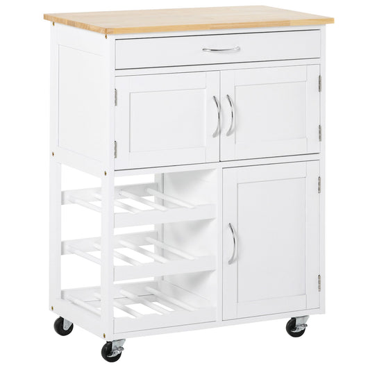 Carrello da Cucina 1 Cassetto 3 Ante 67x37x87 cm in Legno Bianco