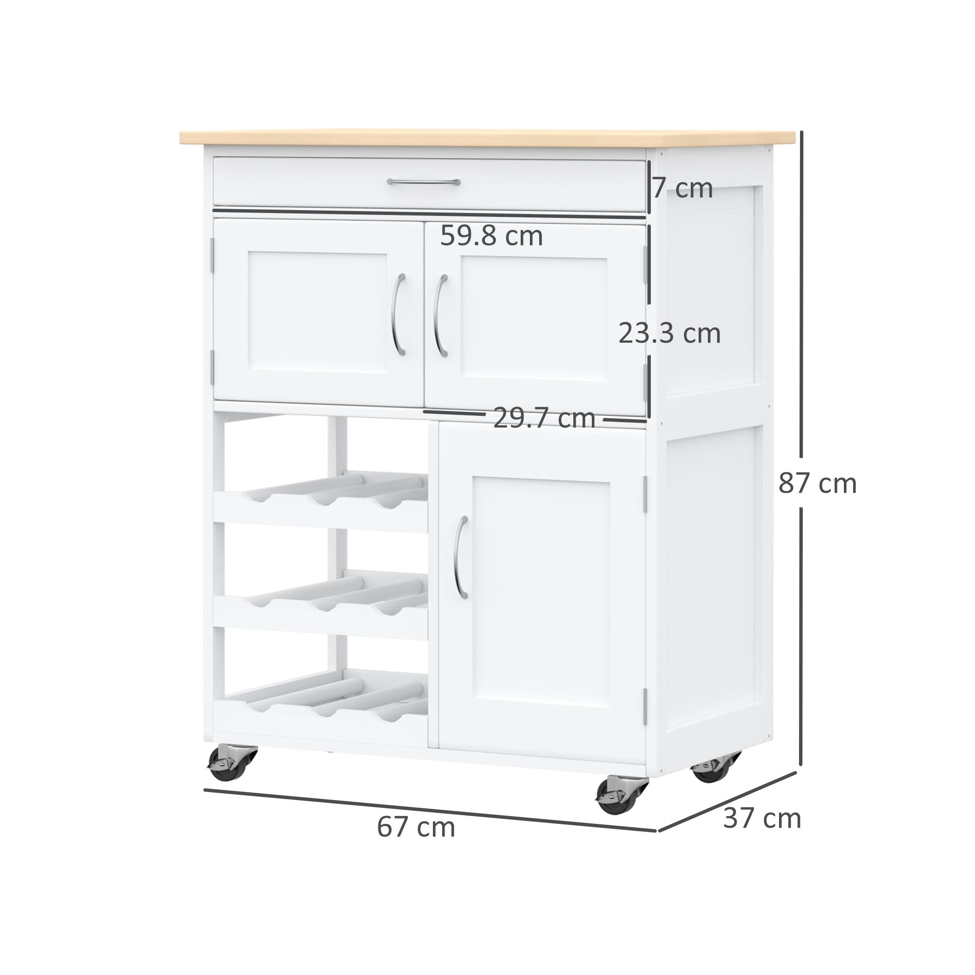 Carrello da Cucina 1 Cassetto 3 Ante 67x37x87 cm in Legno Bianco