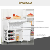 Carrello da Cucina 1 Cassetto 3 Ante 67x37x87 cm in Legno Bianco