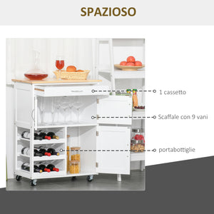 Carrello da Cucina 1 Cassetto 3 Ante 67x37x87 cm in Legno Bianco