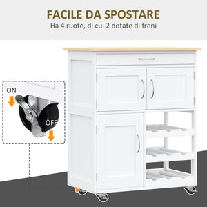 Carrello da Cucina 1 Cassetto 3 Ante 67x37x87 cm in Legno Bianco