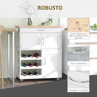 Carrello da Cucina 1 Cassetto 3 Ante 67x37x87 cm in Legno Bianco