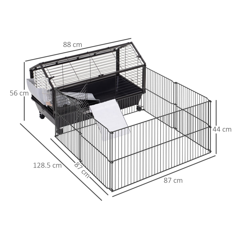 Gabbia per Conigli Roditori da Interno 88x128,5x56 cm in Metallo e Plastica Nera