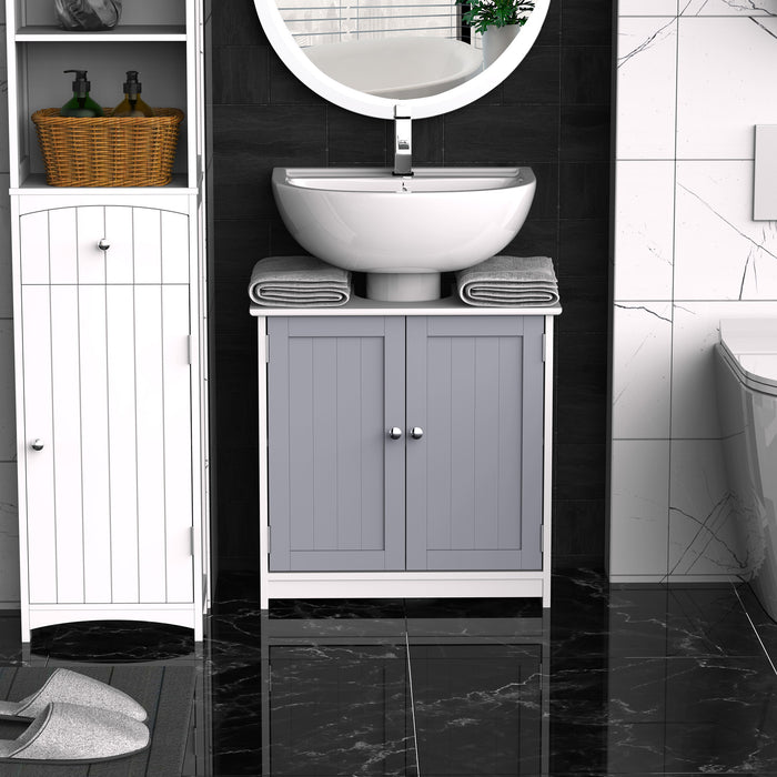 Mobile Sotto Lavabo Bagno 2 Ante 60x30x60 cm in MDF Bianco e Grigio