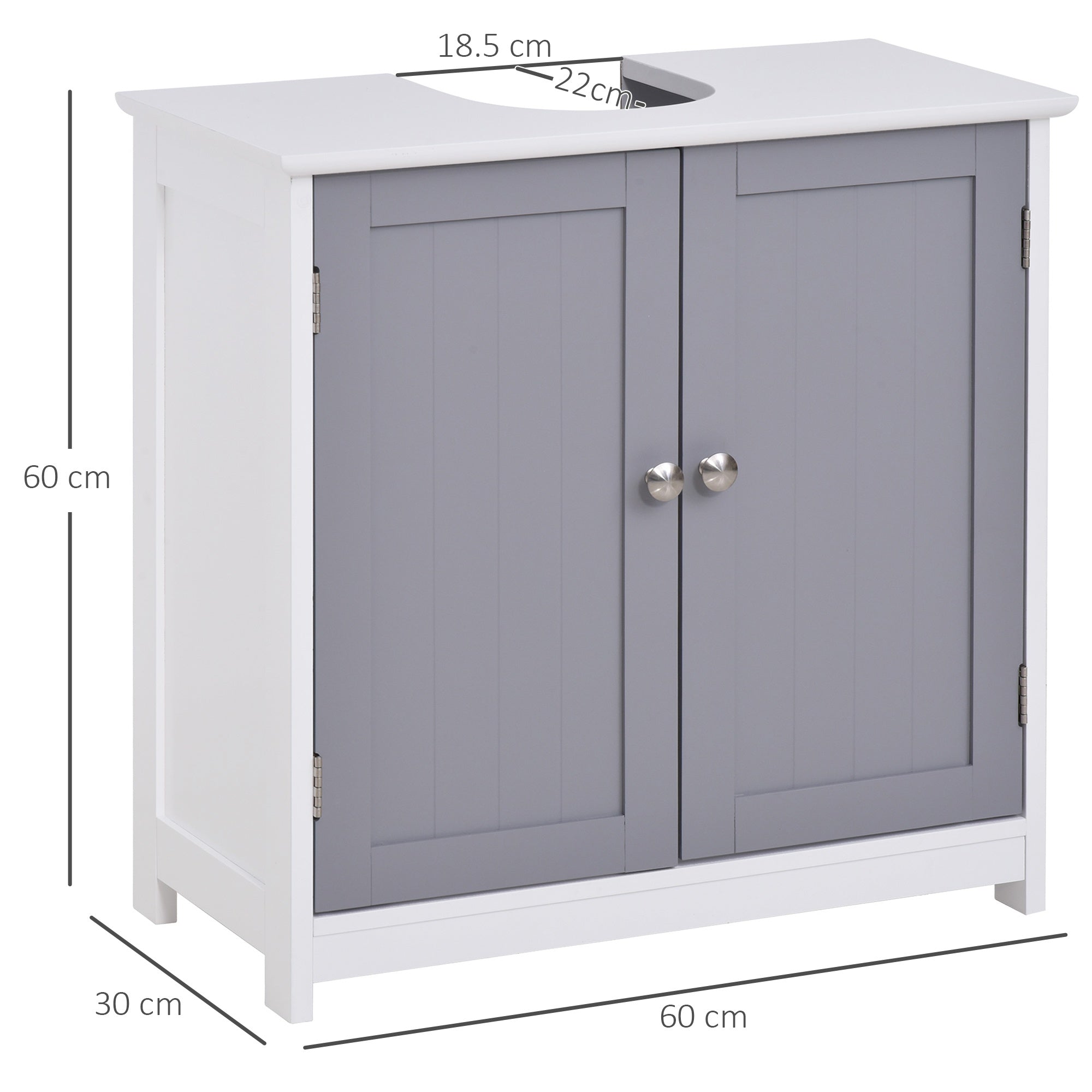 Mobile Sotto Lavabo Bagno 2 Ante 60x30x60 cm in MDF Bianco e Grigio