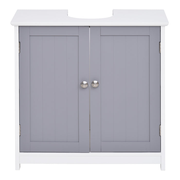 Mobile Sotto Lavabo Bagno 2 Ante 60x30x60 cm in MDF Bianco e Grigio