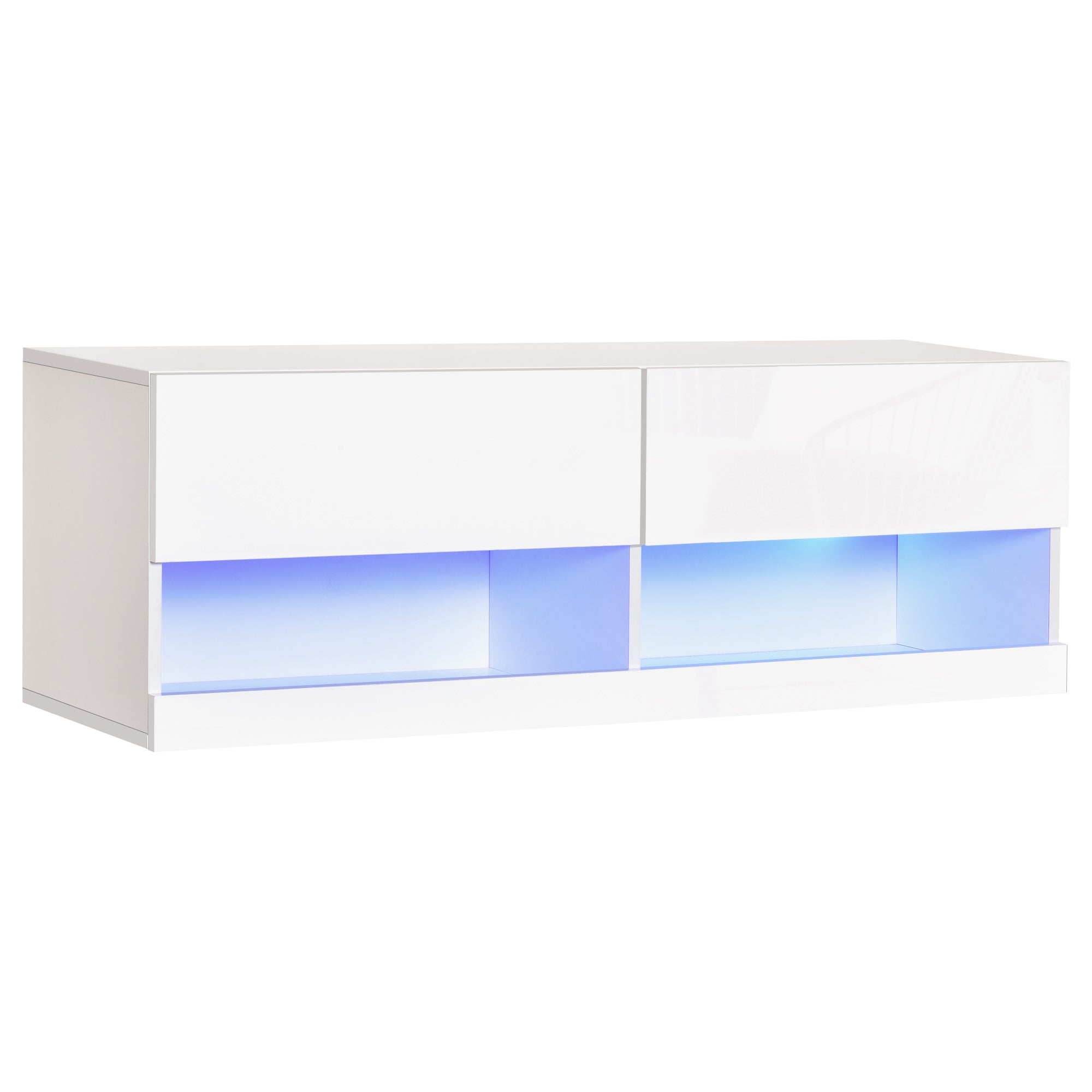 Mobile TV Sospeso con Luci a LED 120x35x40,5 cm in MDF Bianco Lucido