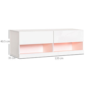 Mobile TV Sospeso con Luci a LED 120x35x40,5 cm in MDF Bianco Lucido