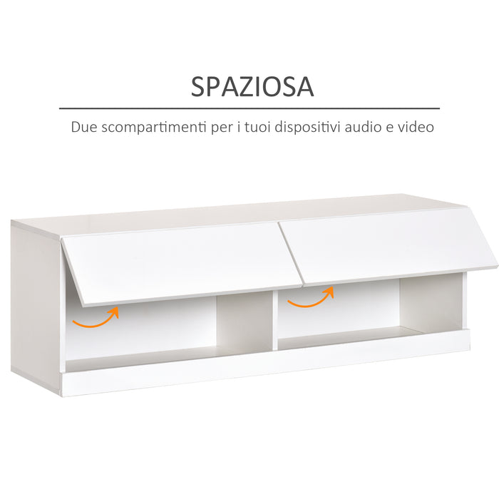 Mobile TV Sospeso con Luci a LED 120x35x40,5 cm in MDF Bianco Lucido