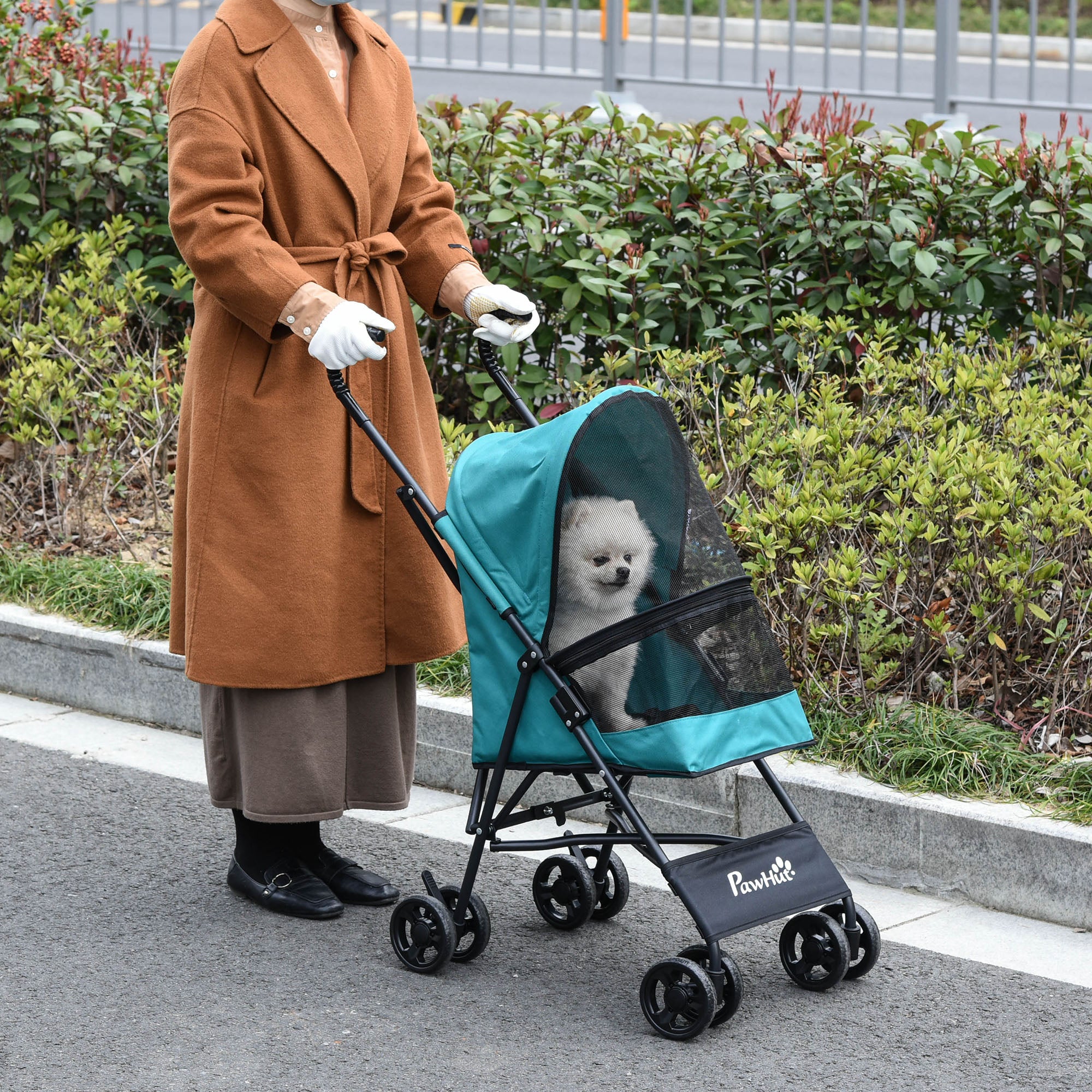 Passeggino per Cani Piccoli Pieghevole 65x42x94 cm in Acciaio e Tessuto Oxford Verde