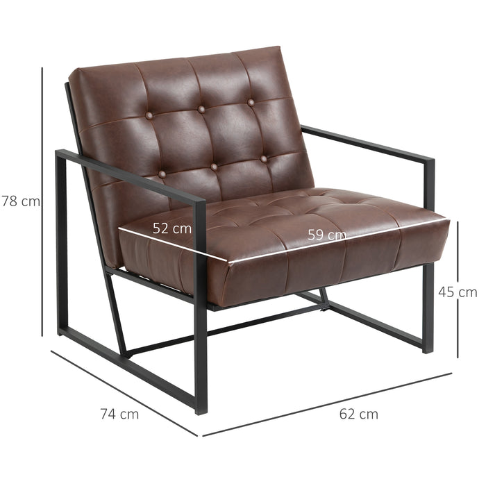 Poltrona Trapuntata a Bottoni Imbottita 62x74x78 cm in Metallo e Similpelle Marrone