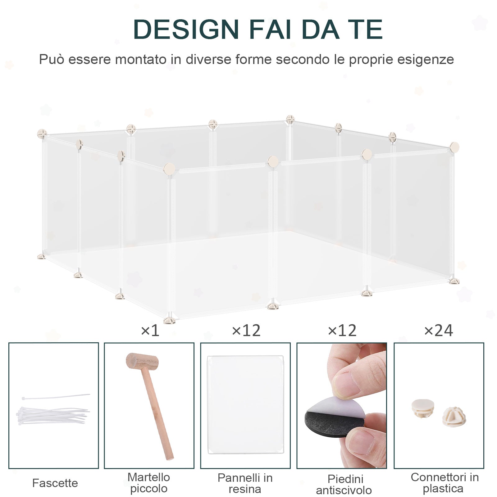 Gabbia per Conigli Roditori 105x105x45 cm in Metallo e Polipropilene Bianco