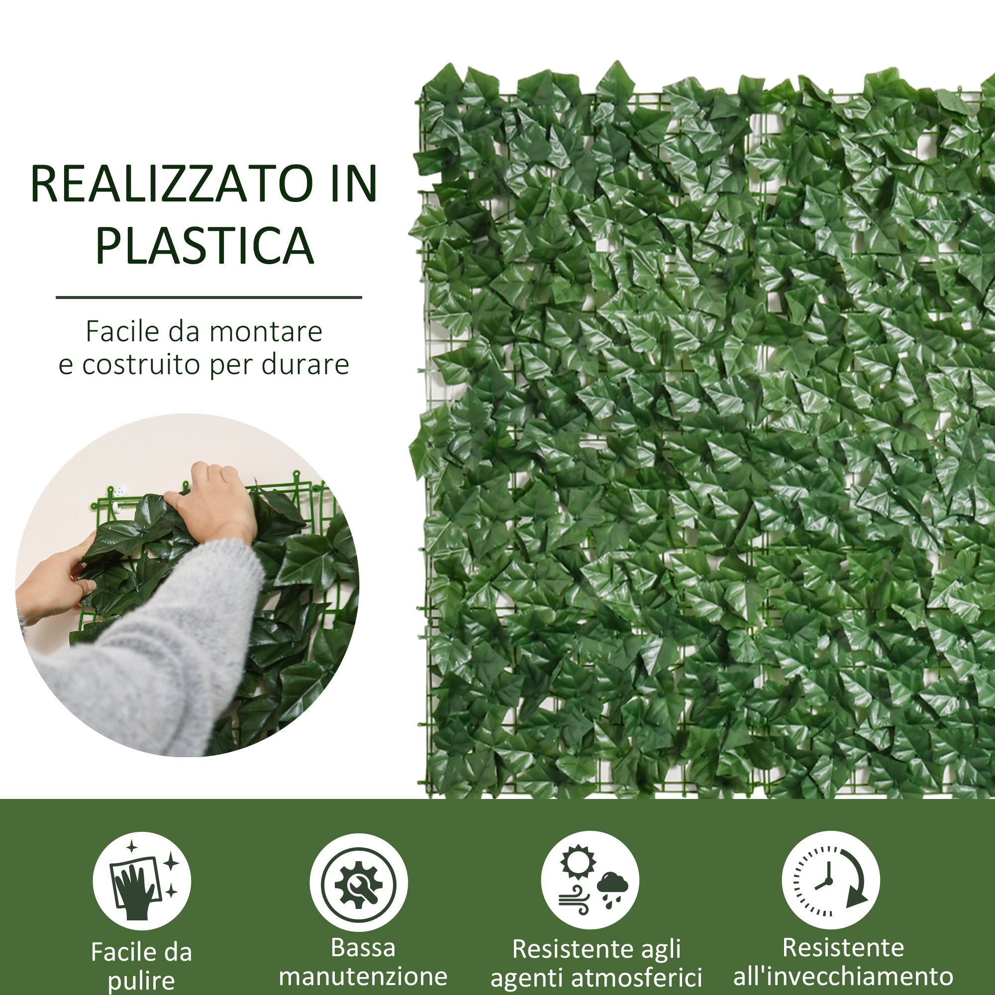 Arella Siepe Sintetica Artificiale 3x1m per Balcone e Giardino Foglie Verde Scuro