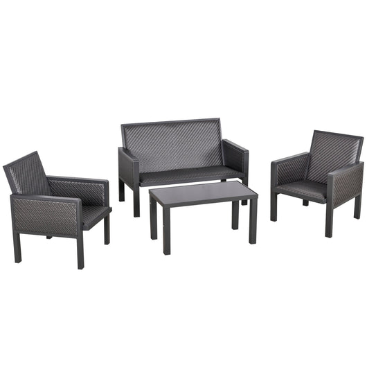 Set Salotto da Giardino Divano 2 Poltrone e Tavolino in Rattan Grigio