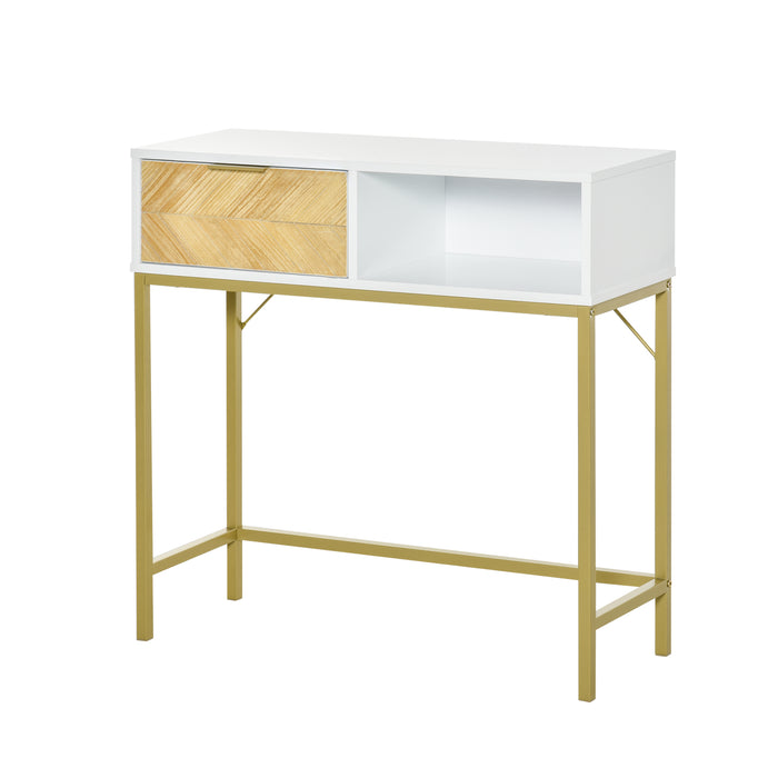 Consolle Ingresso 1 Cassetto 80x30x80,5 cm in Legno Bianco e Oro