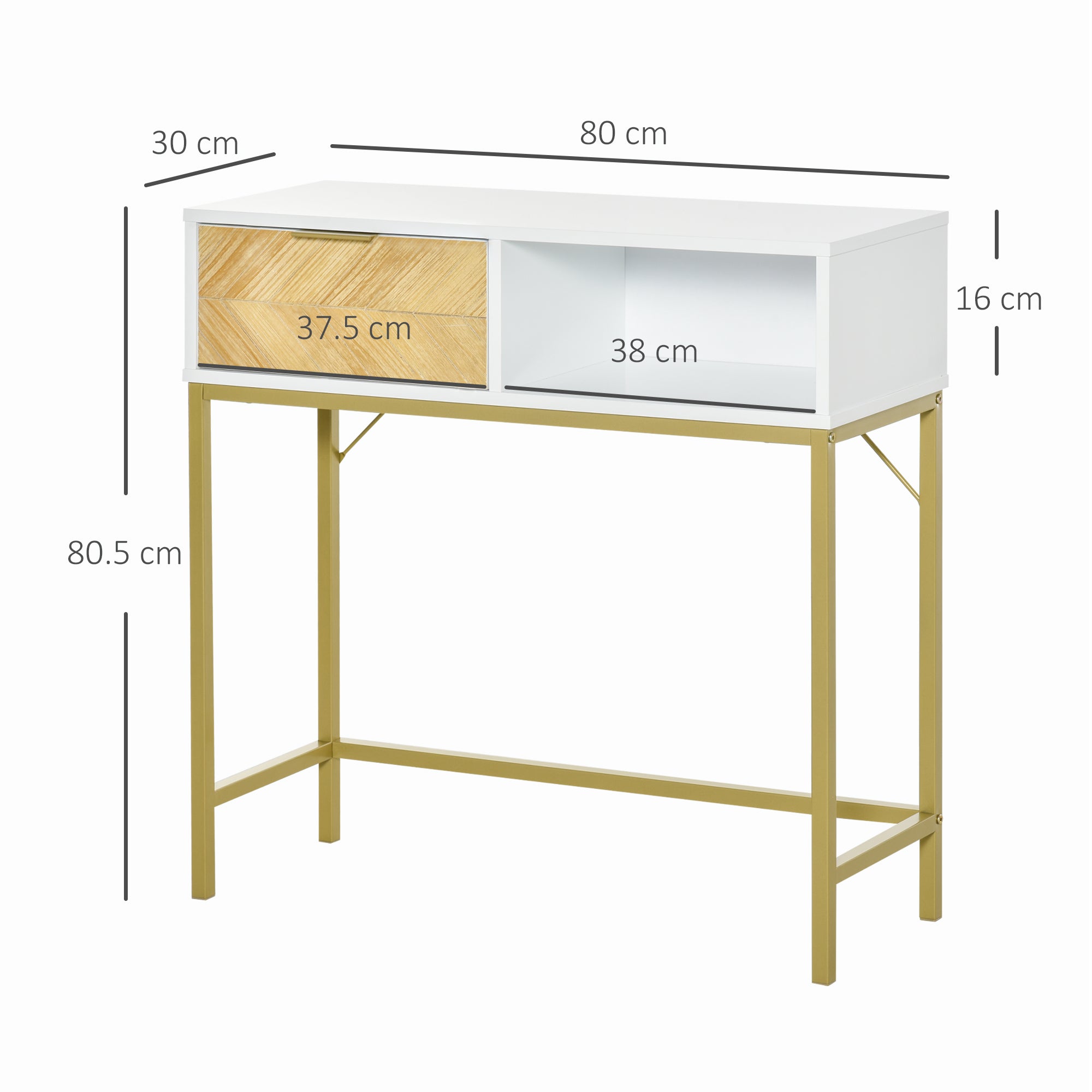 Consolle Ingresso 1 Cassetto 80x30x80,5 cm in Legno Bianco e Oro