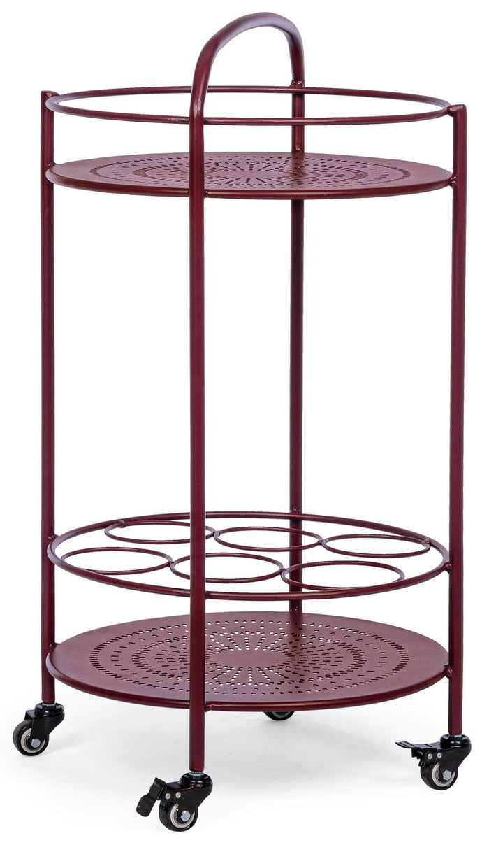 Carrello da Cucina 45x81 cm con Portabottiglie e Ruote in Acciaio Bordeaux