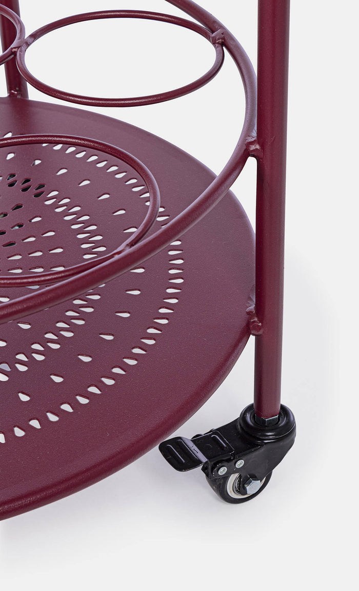 Carrello da Cucina 45x81 cm con Portabottiglie e Ruote in Acciaio Bordeaux