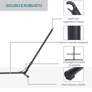 Supporto Struttura Portante per Amaca 380x108x120 cm in Acciaio Max 150Kg Ibisco Nera