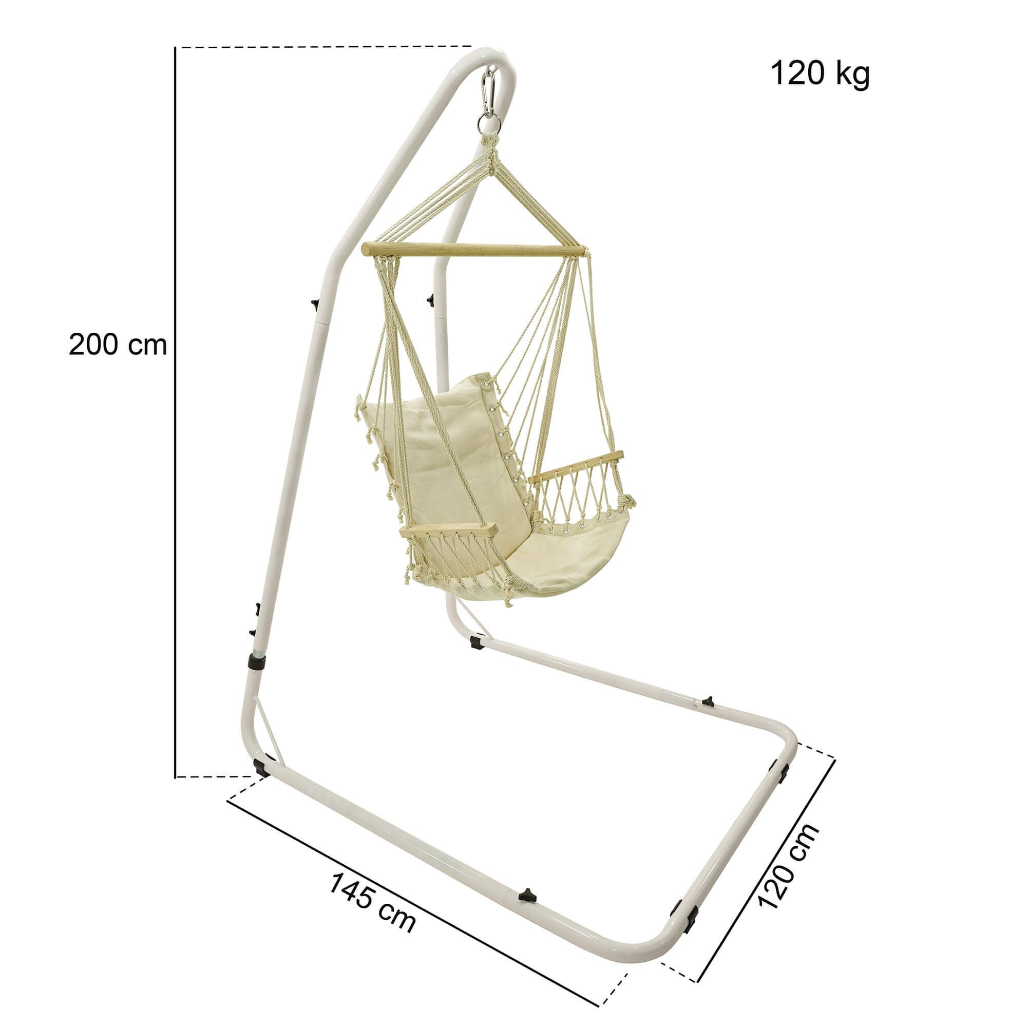 Amaca Sedia Sospesa con Supporto 200x145x120 cm Max 120 Kg Narciso Bianca